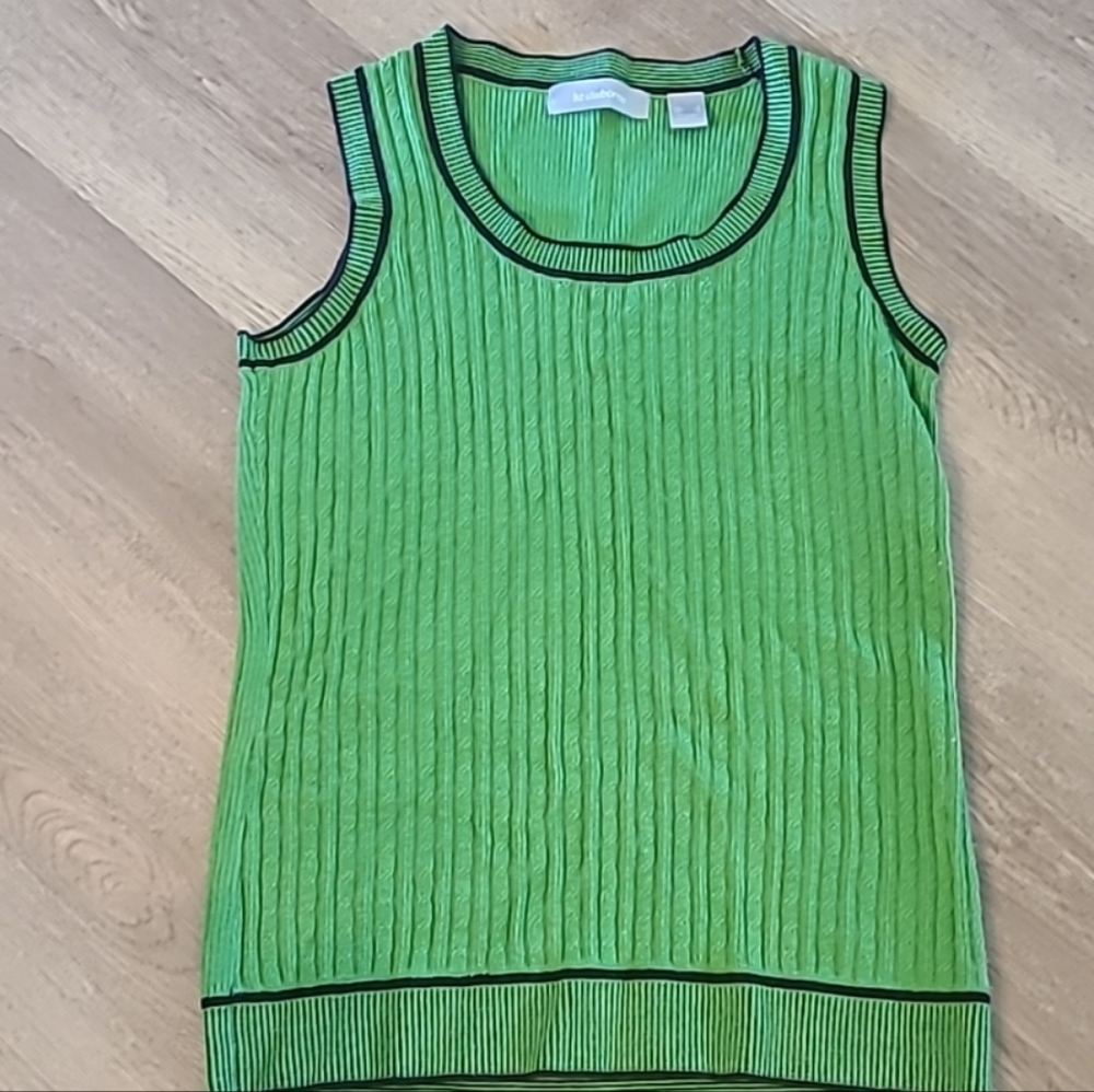Liz Claiborne Green Sweater Vest with Navy border
